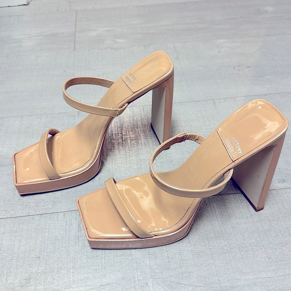 Jeffrey Campbell Womens Platform Sandals Hustler Patent Nude Leather - size 8